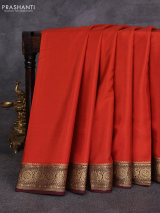 Rust& Coffee Brown Pure Mysore Silk Saree -Contarst Border