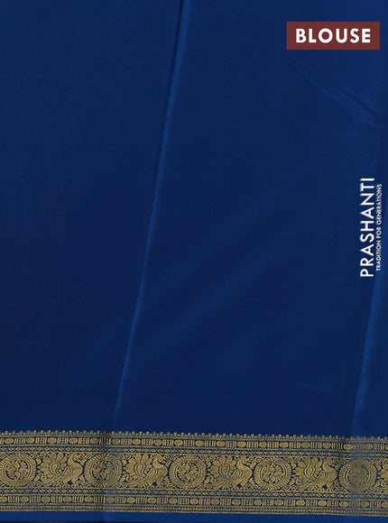 Mustard Yellow& Peacock Blue Pure Mysore Silk Saree -Contarst Border