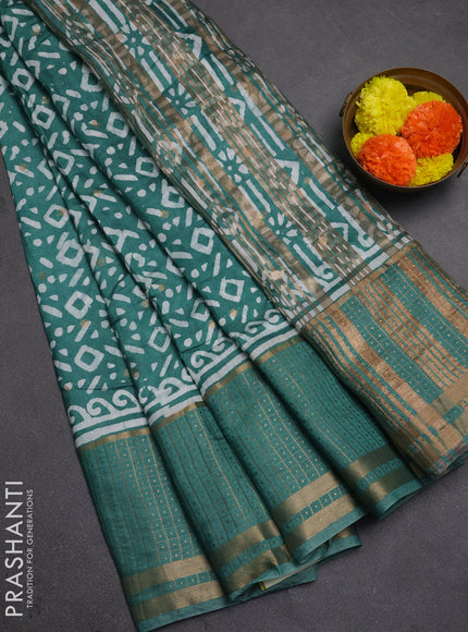 Teal Green Semi Chanderi Saree - Batik Prints
