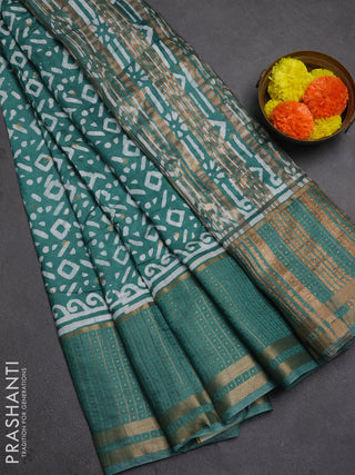 Teal Green Semi Chanderi Saree - Batik Prints