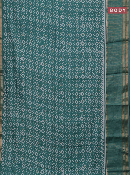 Teal Green Semi Chanderi Saree - Batik Prints