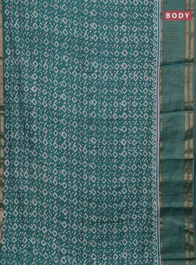Teal Green Semi Chanderi Saree - Batik Prints
