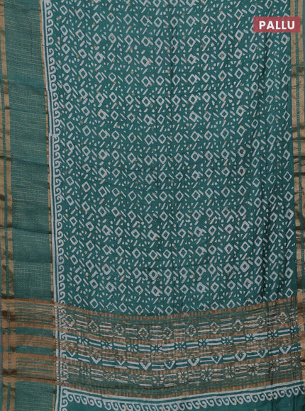Teal Green Semi Chanderi Saree - Batik Prints