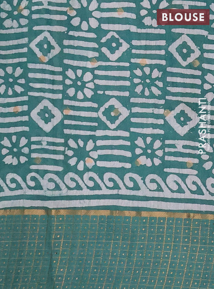 Teal Green Semi Chanderi Saree - Batik Prints
