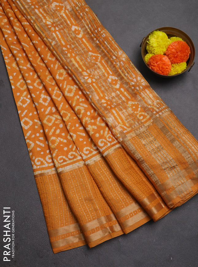 Mango Yellow Semi Chanderi Saree - Batik Prints
