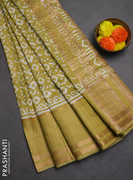 Pista Green Semi Chanderi Saree - Batik Prints