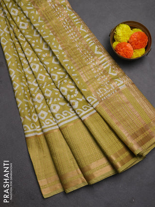 Pista Green Semi Chanderi Saree - Batik Prints