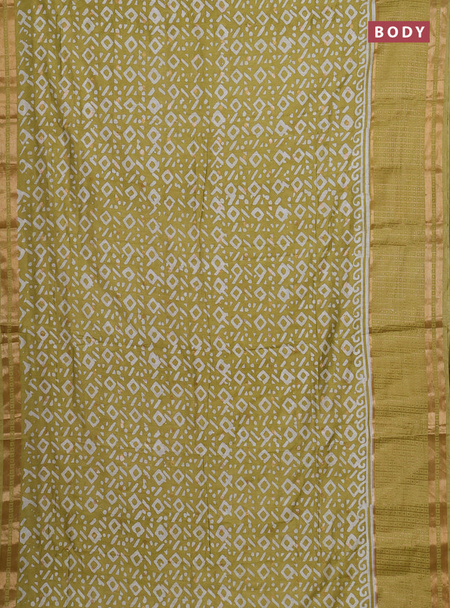 Pista Green Semi Chanderi Saree - Batik Prints