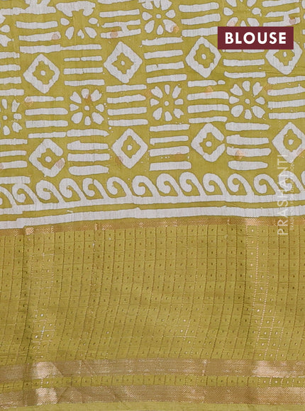 Pista Green Semi Chanderi Saree - Batik Prints