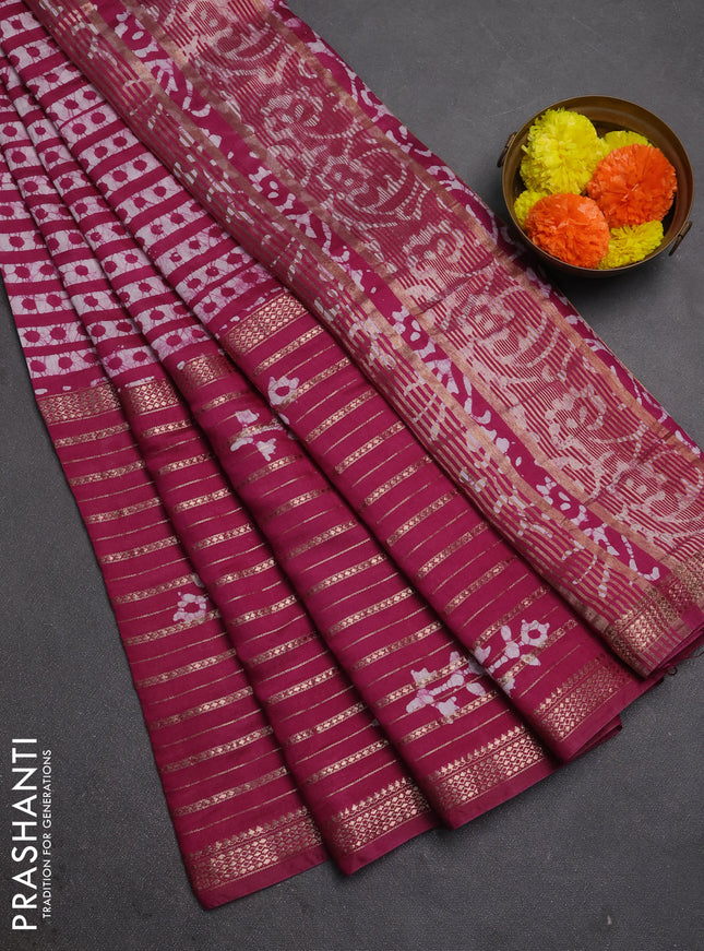 Magenta Pink Semi Chanderi Saree - Batik Prints
