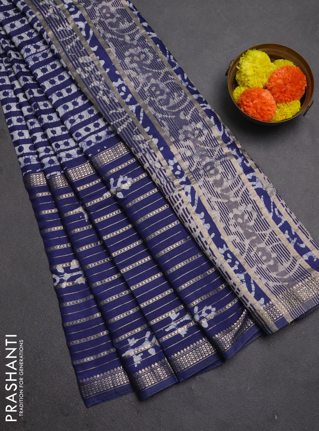 Blue Semi Chanderi Saree - Batik Prints