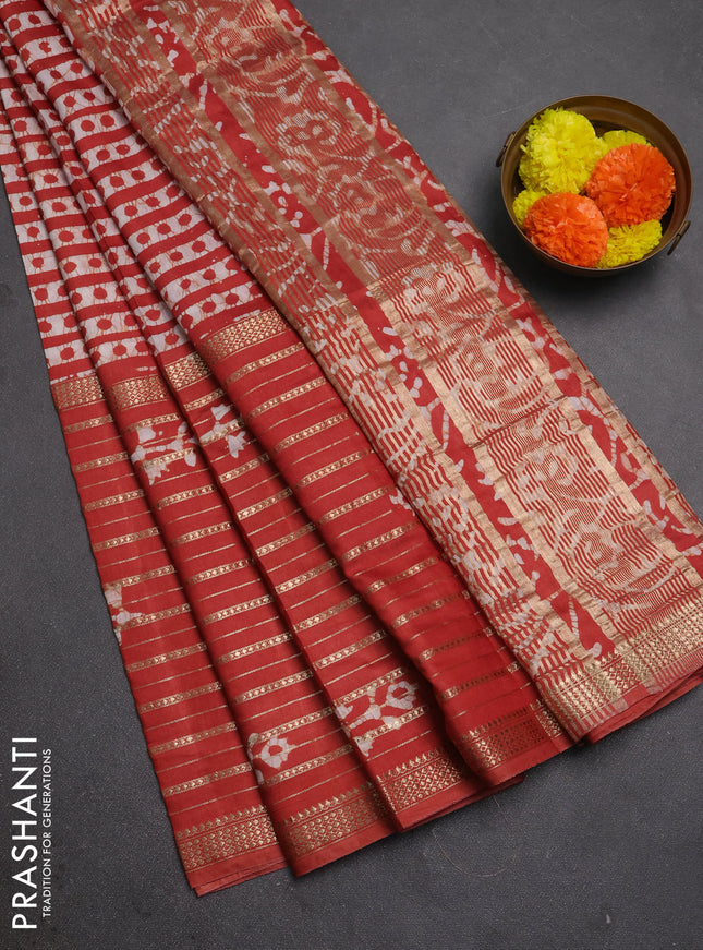 Rust  Semi Chanderi Saree - Batik Prints