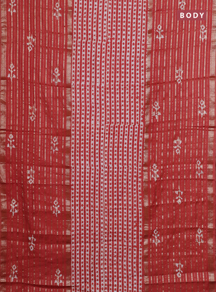 Rust  Semi Chanderi Saree - Batik Prints