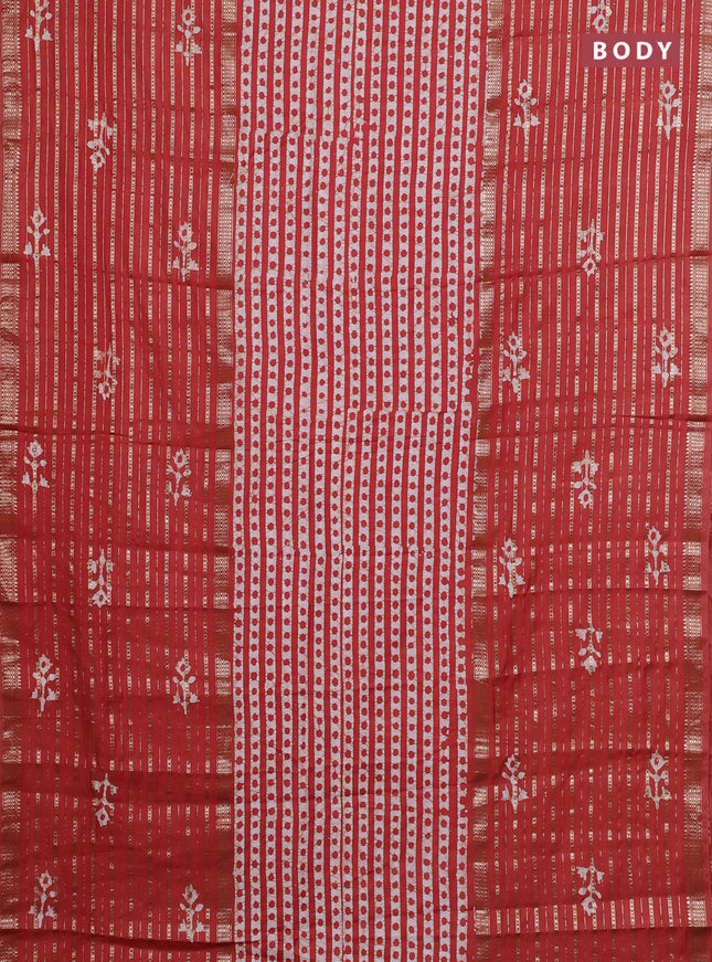 Rust  Semi Chanderi Saree - Batik Prints