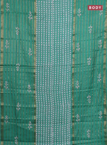 Teal Green Semi Chanderi Saree - Batik Prints