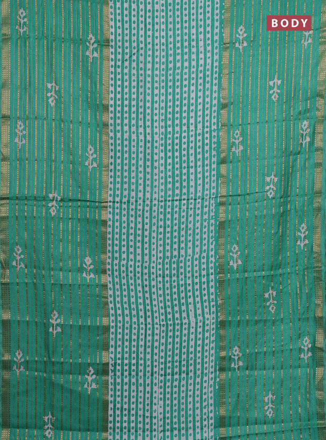 Teal Green Semi Chanderi Saree - Batik Prints