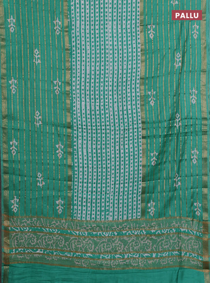 Teal Green Semi Chanderi Saree - Batik Prints