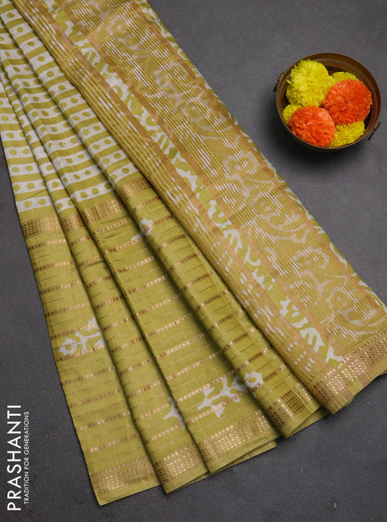 Pista Green Semi Chanderi Saree - Batik Prints