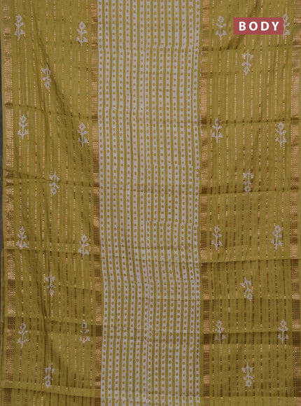 Pista Green Semi Chanderi Saree - Batik Prints