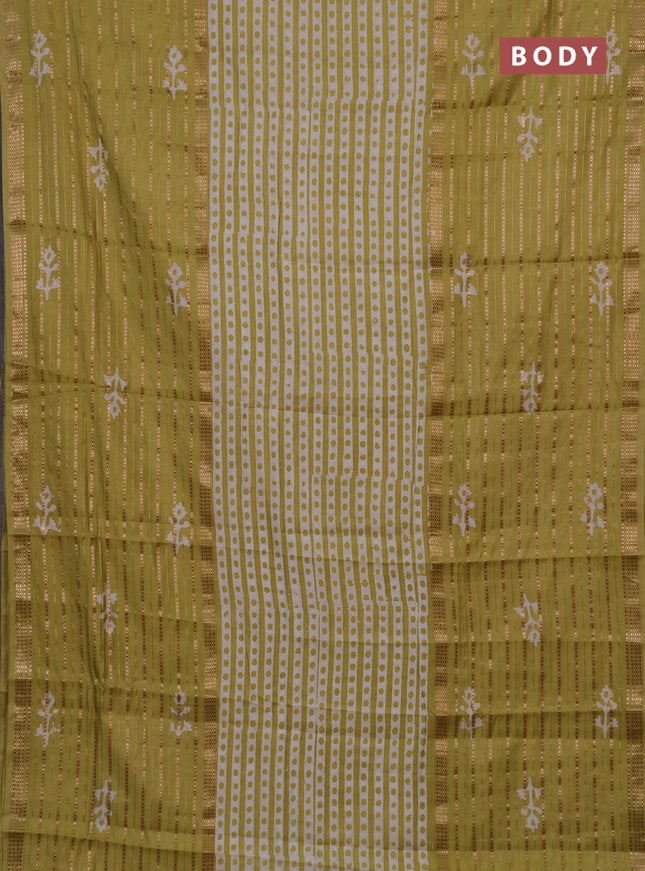 Pista Green Semi Chanderi Saree - Batik Prints