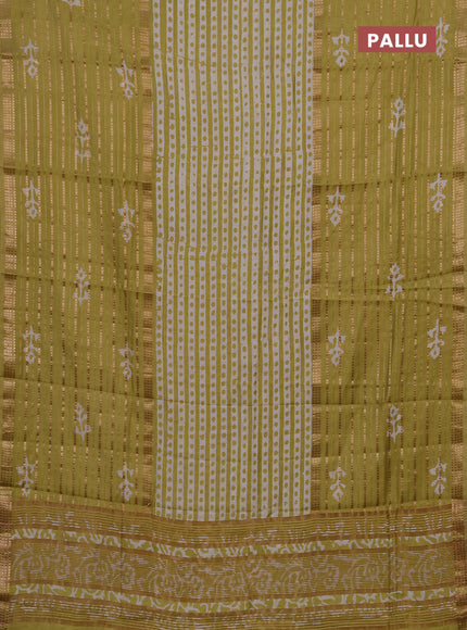 Pista Green Semi Chanderi Saree - Batik Prints