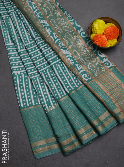 Green Semi Chanderi Saree - Batik Prints