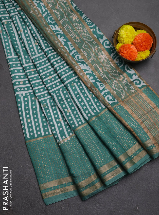 Green Semi Chanderi Saree - Batik Prints