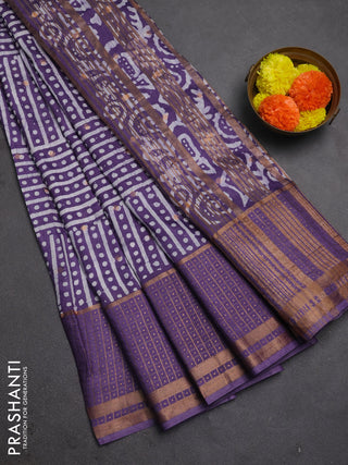 Violet Semi Chanderi Saree - Batik Prints