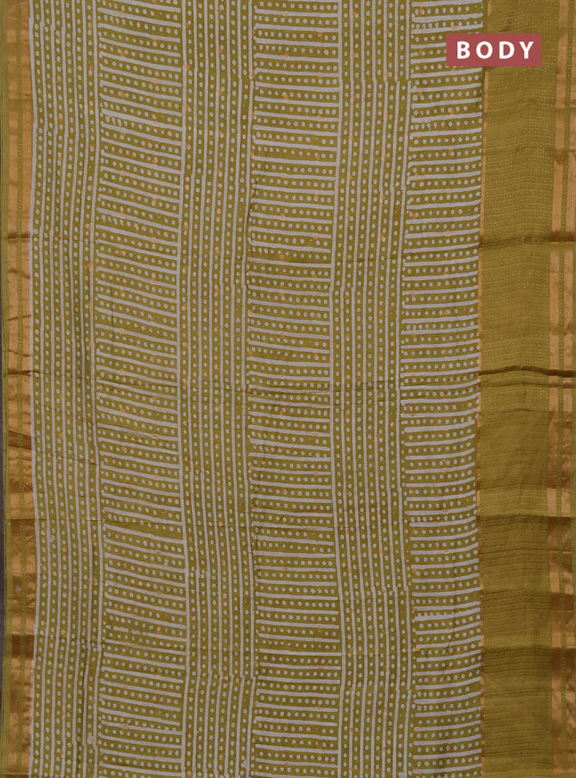 Pista Green Semi Chanderi Saree - Batik Prints