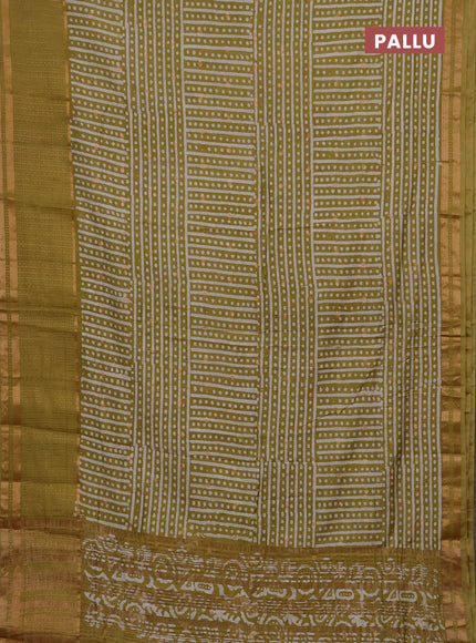 Pista Green Semi Chanderi Saree - Batik Prints