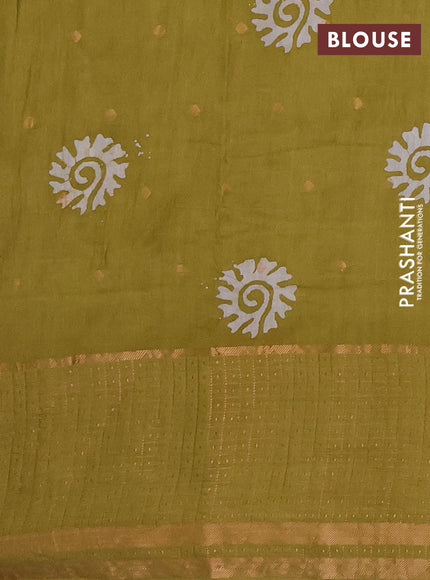 Pista Green Semi Chanderi Saree - Batik Prints