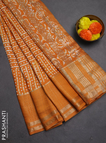 Mustard Yellow Semi Chanderi Saree - Batik Prints