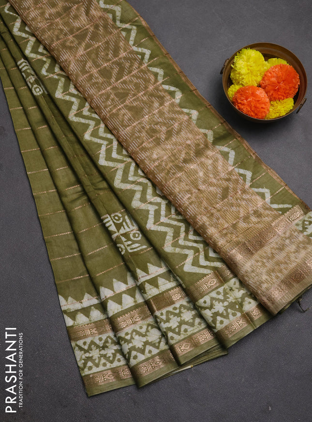 Mehendi Green Semi Chanderi Saree - Batik Prints