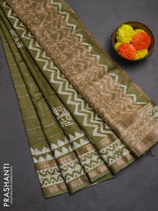 Mehendi Green Semi Chanderi Saree - Batik Prints