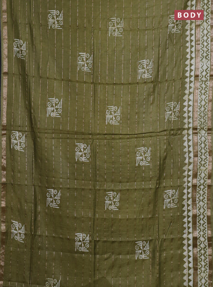 Mehendi Green Semi Chanderi Saree - Batik Prints