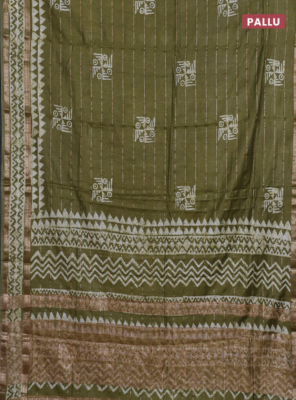 Mehendi Green Semi Chanderi Saree - Batik Prints