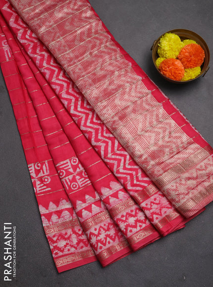 Pink Semi Chanderi Saree - Batik Prints