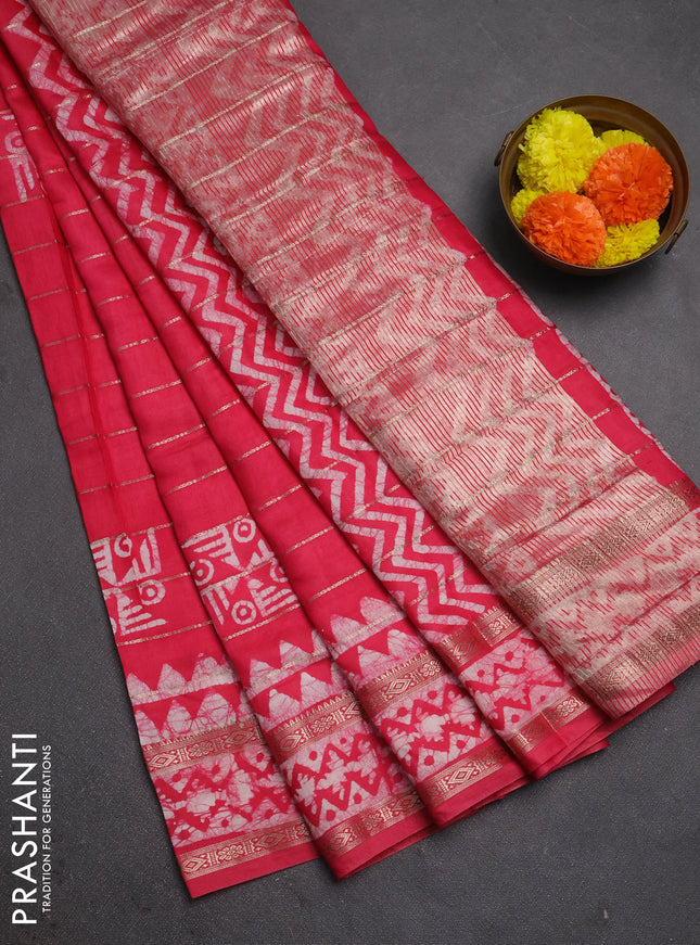 Pink Semi Chanderi Saree - Batik Prints
