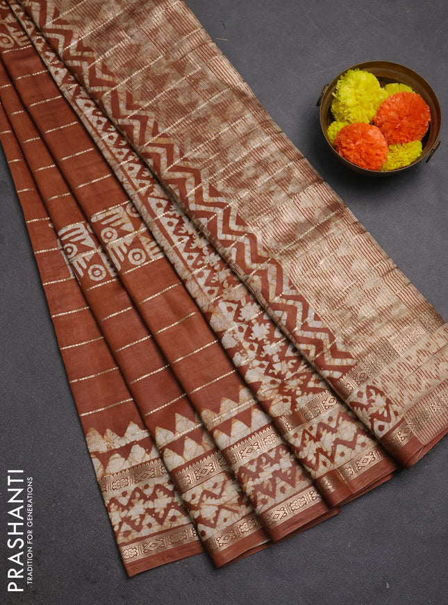 Brown Semi Chanderi Saree - Batik Prints