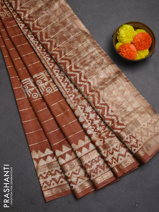 Brown Semi Chanderi Saree - Batik Prints