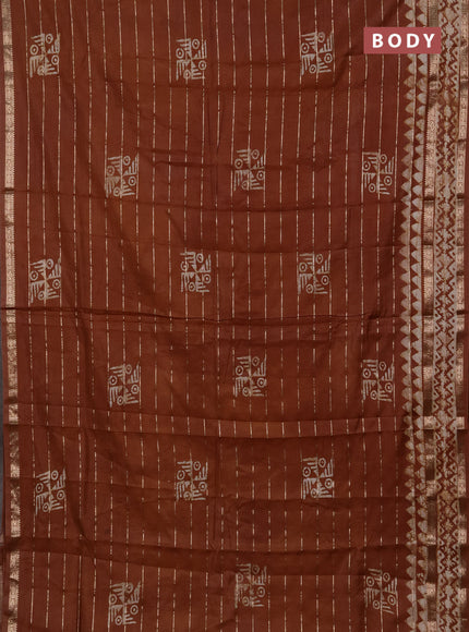 Brown Semi Chanderi Saree - Batik Prints