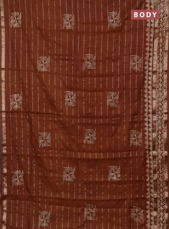 Brown Semi Chanderi Saree - Batik Prints
