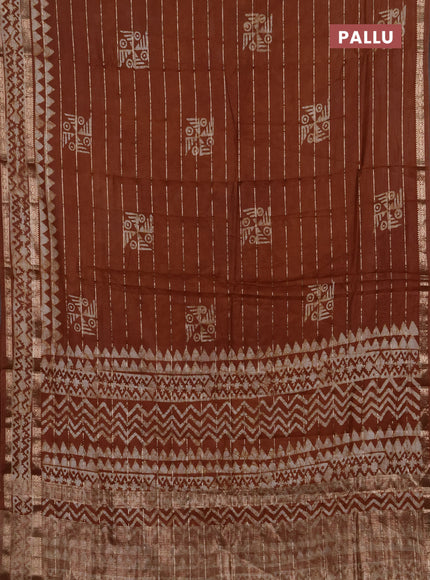 Brown Semi Chanderi Saree - Batik Prints
