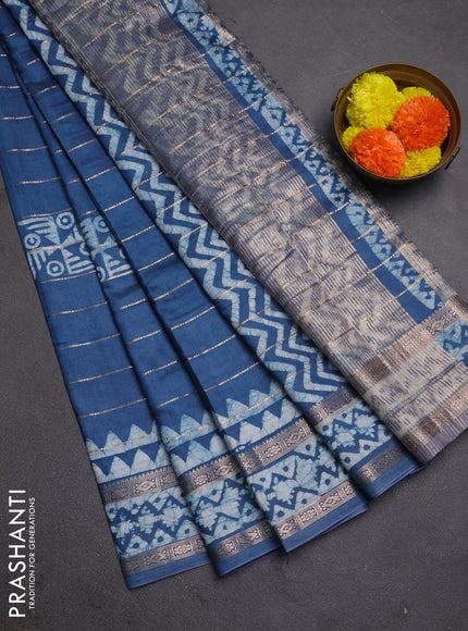 Peacock Blue Semi Chanderi Saree - Batik Prints
