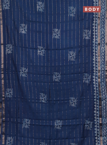 Peacock Blue Semi Chanderi Saree - Batik Prints