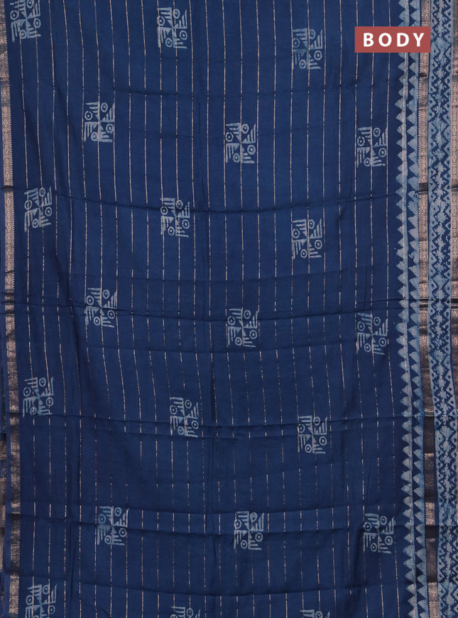 Peacock Blue Semi Chanderi Saree - Batik Prints