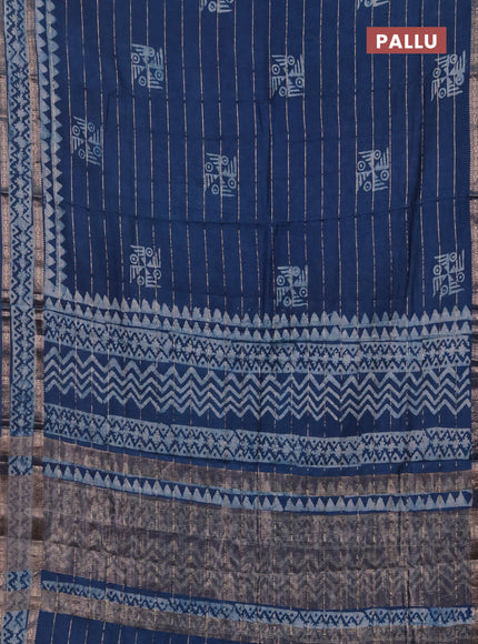 Peacock Blue Semi Chanderi Saree - Batik Prints