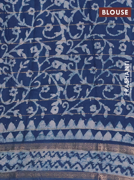 Peacock Blue Semi Chanderi Saree - Batik Prints