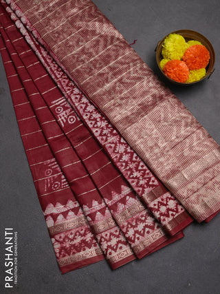 Maroon Semi Chanderi Saree - Batik Prints