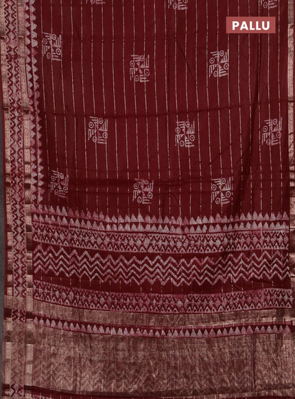 Maroon Semi Chanderi Saree - Batik Prints